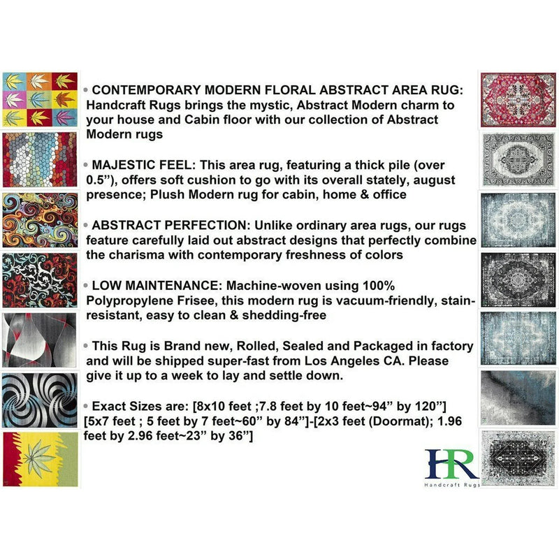 5' x 7' Turquoise/Ivory/Orange/Red/Black -Faded, Allover Floral Distressed Area Rug Swirls Area Rug Abstract, Floral Area Rug