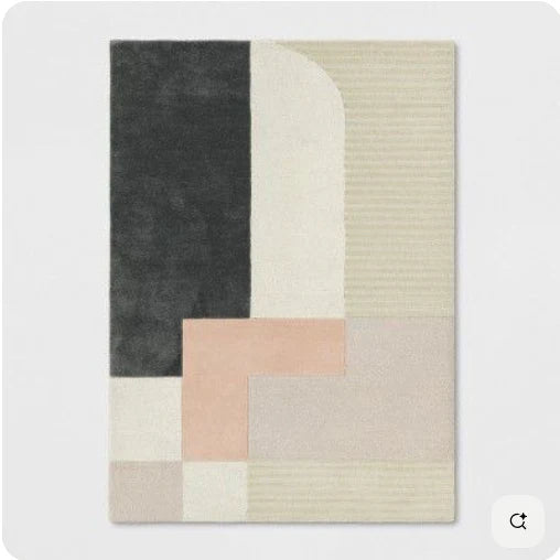 5'X7' Pink/Tan/Black Block Hand Made Hand Tufted Area Rug