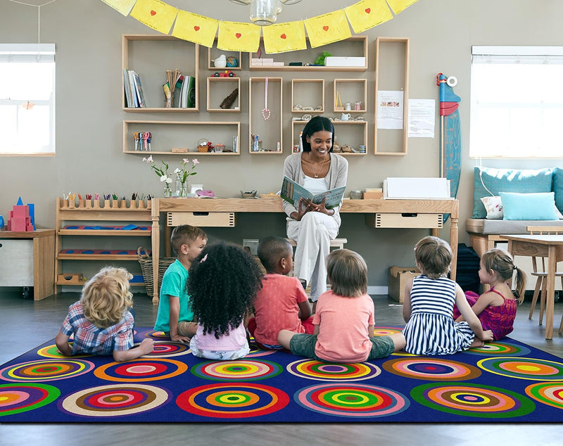 7'6" x 12' Indigo Blue Color Rings Colorful by Flagship Carpets