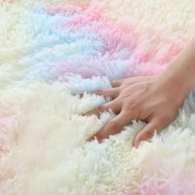 8x10 Feet Shaggy Fuzzy Rug for Kids, Soft Plush Vafodo Fluffy Bedroom Carpet, Nursery Area for Baby, Tie-Dye Rainbow Living Room, Cute Decor for Girls Boys