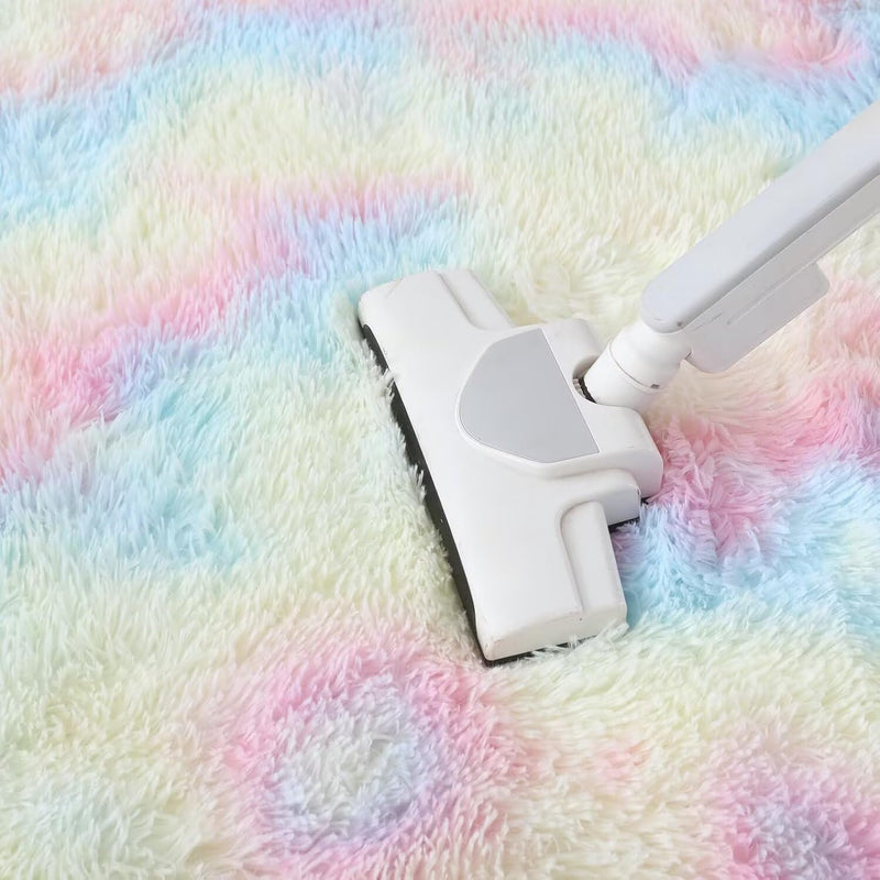 8x10 Feet Shaggy Fuzzy Rug for Kids, Soft Plush Vafodo Fluffy Bedroom Carpet, Nursery Area for Baby, Tie-Dye Rainbow Living Room, Cute Decor for Girls Boys