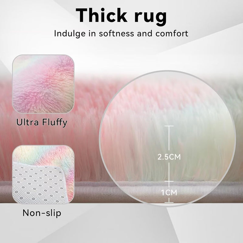 8x10 Feet Shaggy Fuzzy Rug for Kids, Soft Plush Vafodo Fluffy Bedroom Carpet, Nursery Area for Baby, Tie-Dye Rainbow Living Room, Cute Decor for Girls Boys