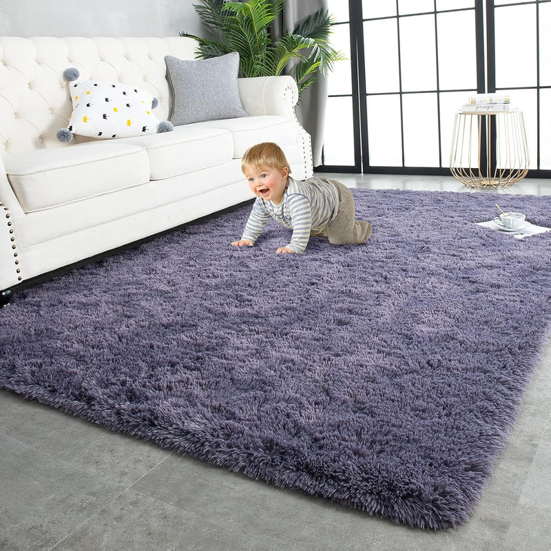 9x12 Ft Super Soft Shaggy Rugs Fluffy Carpets Indoor Modern Plush Area Rugs for Living Room Bedroom Kids Room Nursery Home Decor, Upgrade Anti-Skid Fuzzy Rug, Grey Purple