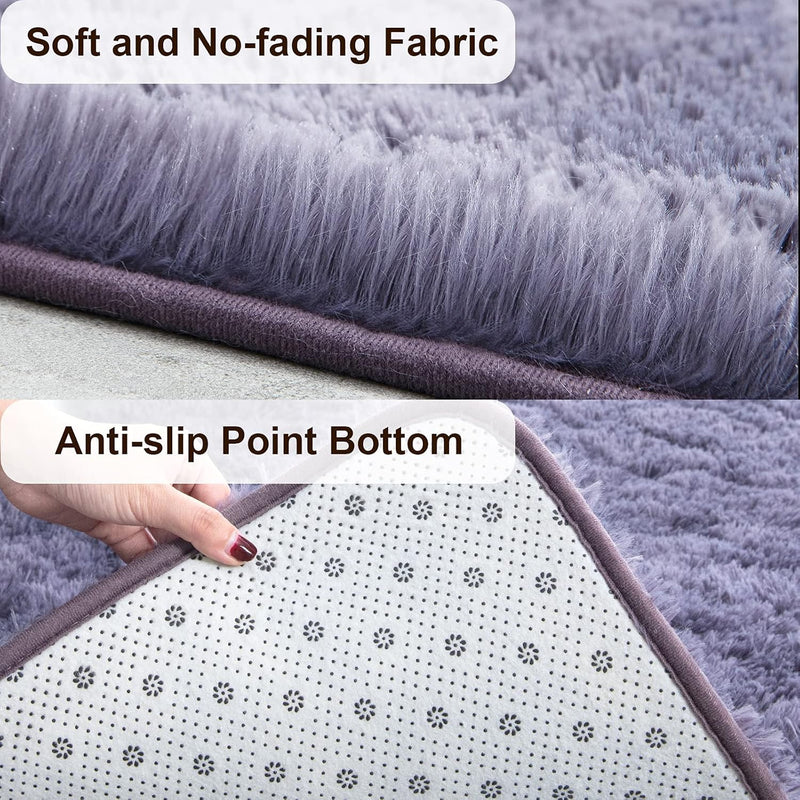 9x12 Ft Super Soft Shaggy Rugs Fluffy Carpets Indoor Modern Plush Area Rugs for Living Room Bedroom Kids Room Nursery Home Decor, Upgrade Anti-Skid Fuzzy Rug, Grey Purple