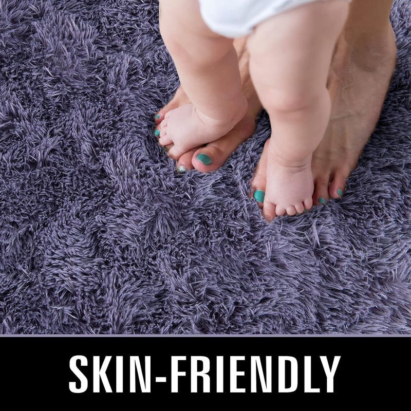 9x12 Ft Super Soft Shaggy Rugs Fluffy Carpets Indoor Modern Plush Area Rugs for Living Room Bedroom Kids Room Nursery Home Decor, Upgrade Anti-Skid Fuzzy Rug, Grey Purple