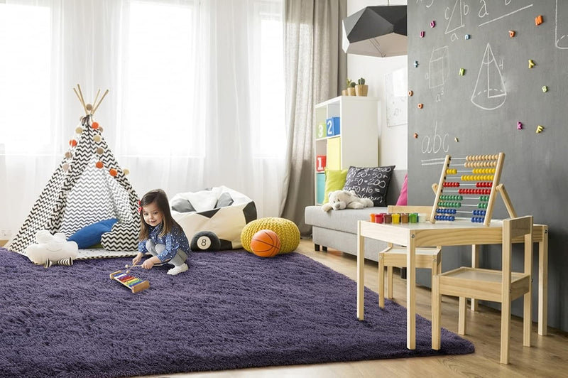 9x12 Ft Super Soft Shaggy Rugs Fluffy Carpets Indoor Modern Plush Area Rugs for Living Room Bedroom Kids Room Nursery Home Decor, Upgrade Anti-Skid Fuzzy Rug, Grey Purple