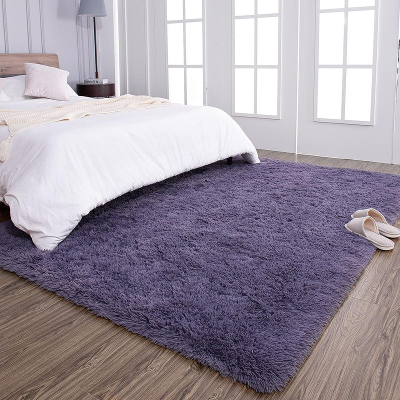 9x12 Ft Super Soft Shaggy Rugs Fluffy Carpets Indoor Modern Plush Area Rugs for Living Room Bedroom Kids Room Nursery Home Decor, Upgrade Anti-Skid Fuzzy Rug, Grey Purple