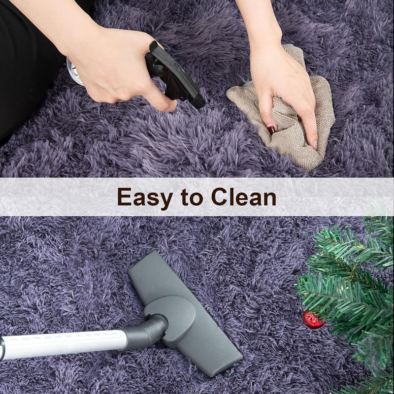 9x12 Ft Super Soft Shaggy Rugs Fluffy Carpets Indoor Modern Plush Area Rugs for Living Room Bedroom Kids Room Nursery Home Decor, Upgrade Anti-Skid Fuzzy Rug, Grey Purple