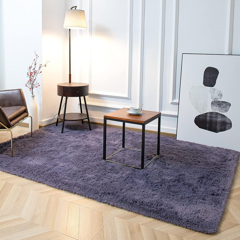 9x12 Ft Super Soft Shaggy Rugs Fluffy Carpets Indoor Modern Plush Area Rugs for Living Room Bedroom Kids Room Nursery Home Decor, Upgrade Anti-Skid Fuzzy Rug, Grey Purple