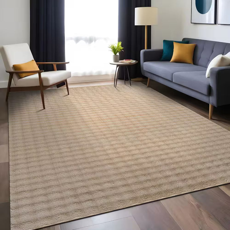 Aurora 8 ft. x 10 ft. Beige Non-Slip Rubber Back Washable Polyester Checker Indoor Area Rug