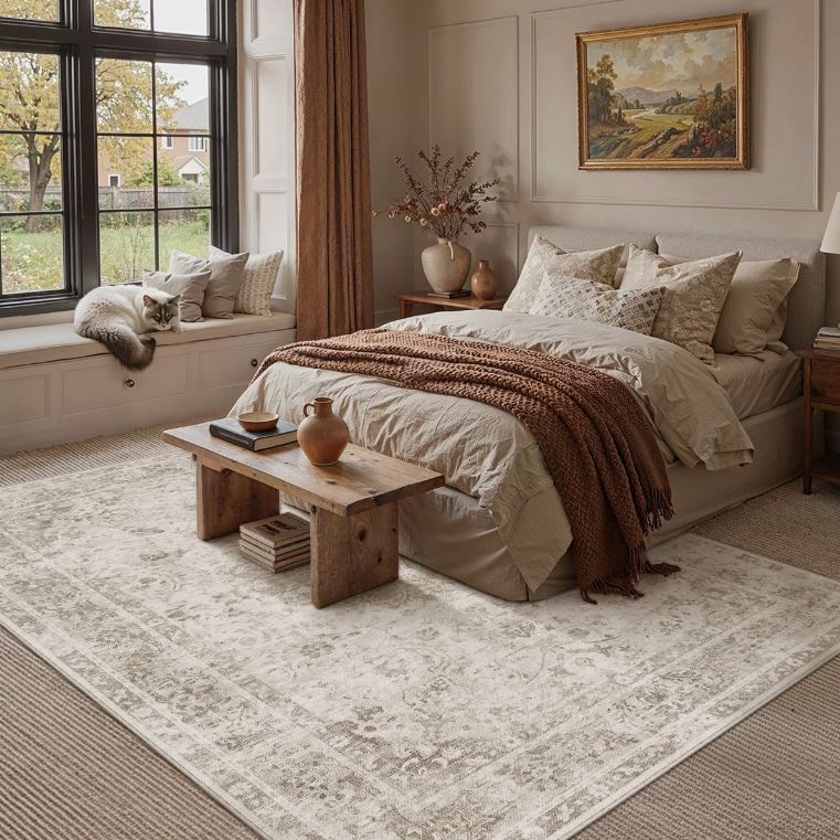 5' x 7' Veyra Machine Washable Vintage Oriental Area Rug With Non-slip Backing