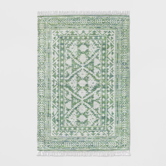 Size 5'X7' Green Spacedye Design Woven Area Rug