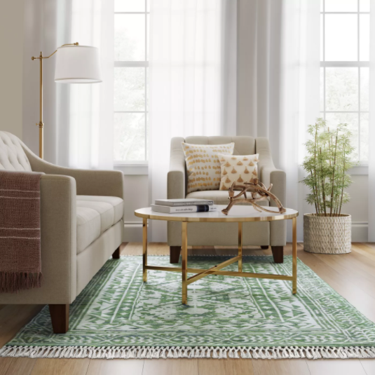 Size 5'X7' Green Spacedye Design Woven Area Rug