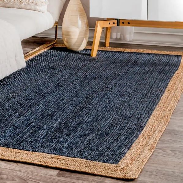 Eleonora Farmhouse Bordered Jute Blue 8 ft. x 10 ft. Area Rug