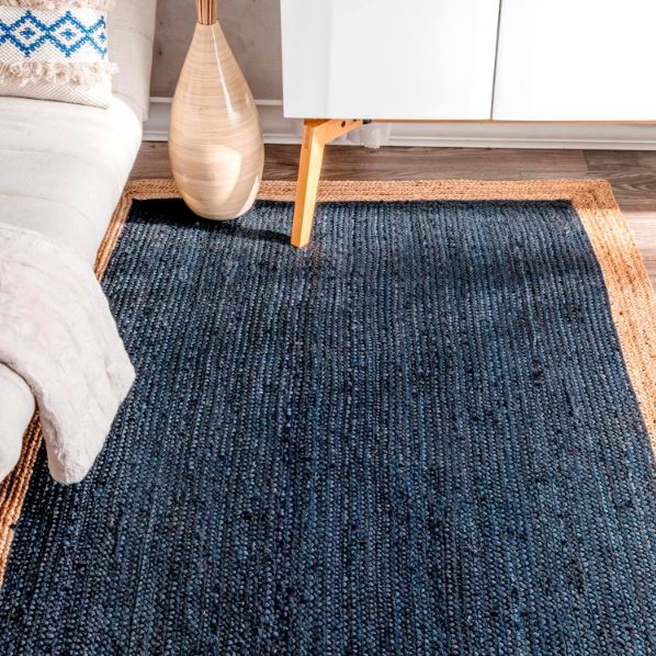 Eleonora Farmhouse Bordered Jute Blue 8 ft. x 10 ft. Area Rug