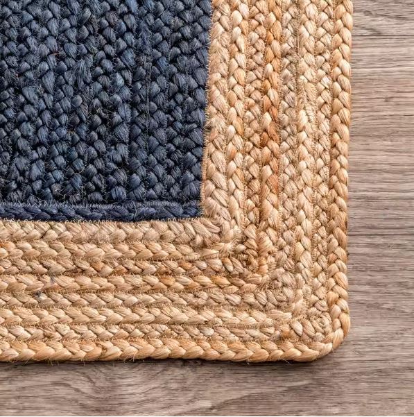 Eleonora Farmhouse Bordered Jute Blue 8 ft. x 10 ft. Area Rug