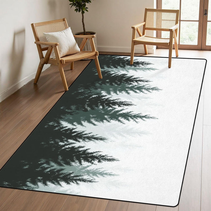 5x8 Washable Forest Nature Landscape Evergreen coniferous Trees Pine Spruce Non-Slip Carpets for Dining Room Soft Rubber Backed Large Area Rug for Bedroom Office