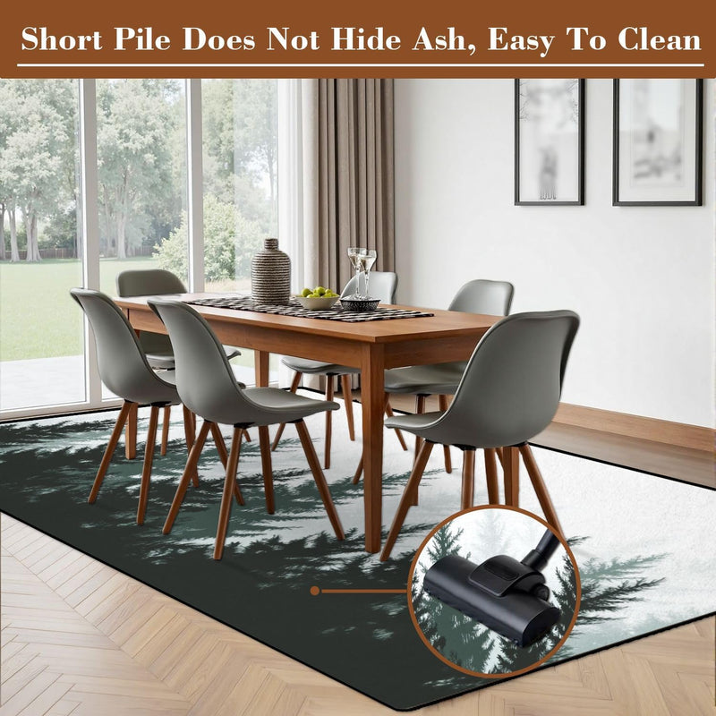 5x8 Washable Forest Nature Landscape Evergreen coniferous Trees Pine Spruce Non-Slip Carpets for Dining Room Soft Rubber Backed Large Area Rug for Bedroom Office