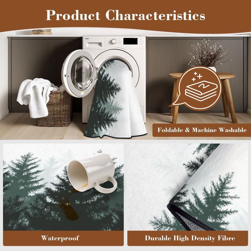 5x8 Washable Forest Nature Landscape Evergreen coniferous Trees Pine Spruce Non-Slip Carpets for Dining Room Soft Rubber Backed Large Area Rug for Bedroom Office