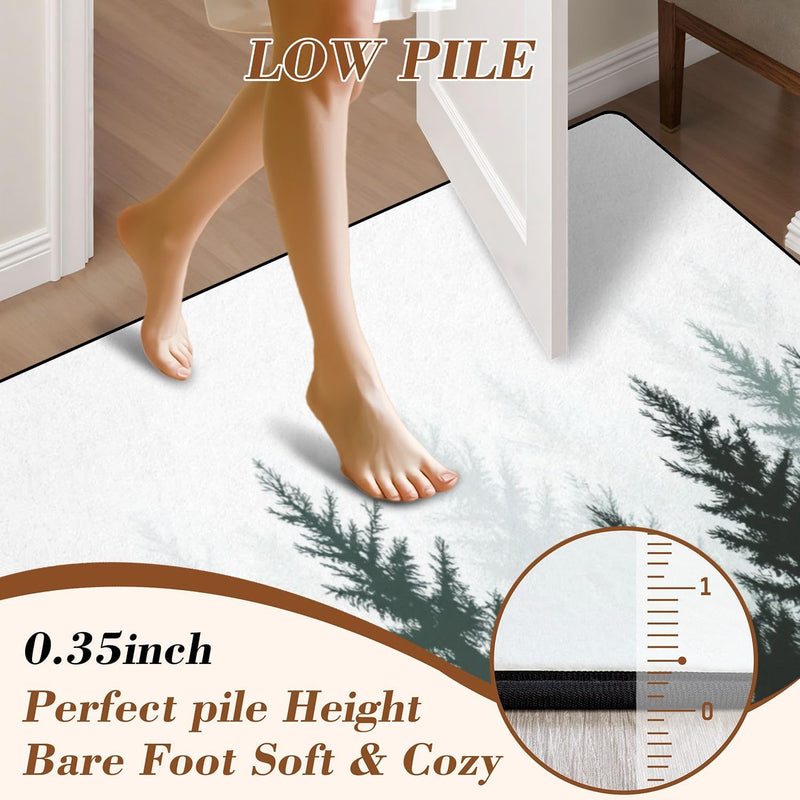 5x8 Washable Forest Nature Landscape Evergreen coniferous Trees Pine Spruce Non-Slip Carpets for Dining Room Soft Rubber Backed Large Area Rug for Bedroom Office