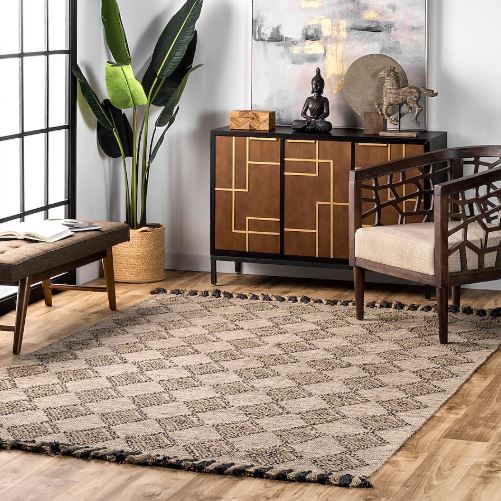 Britta 5 x 8 (ft) Tufted Jute Beige Rectangular Indoor Geometric Area Rug