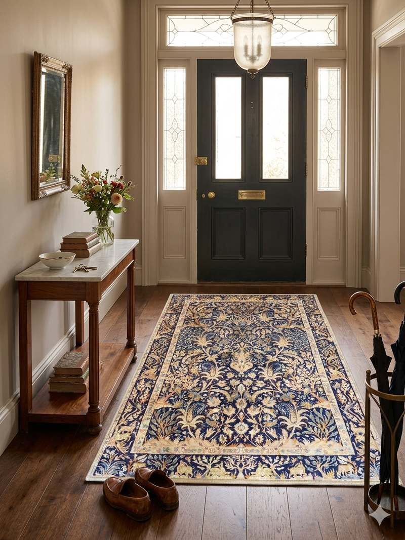 3' x 5' Rectangular Navy Beige Floral Traditional Area Rug
