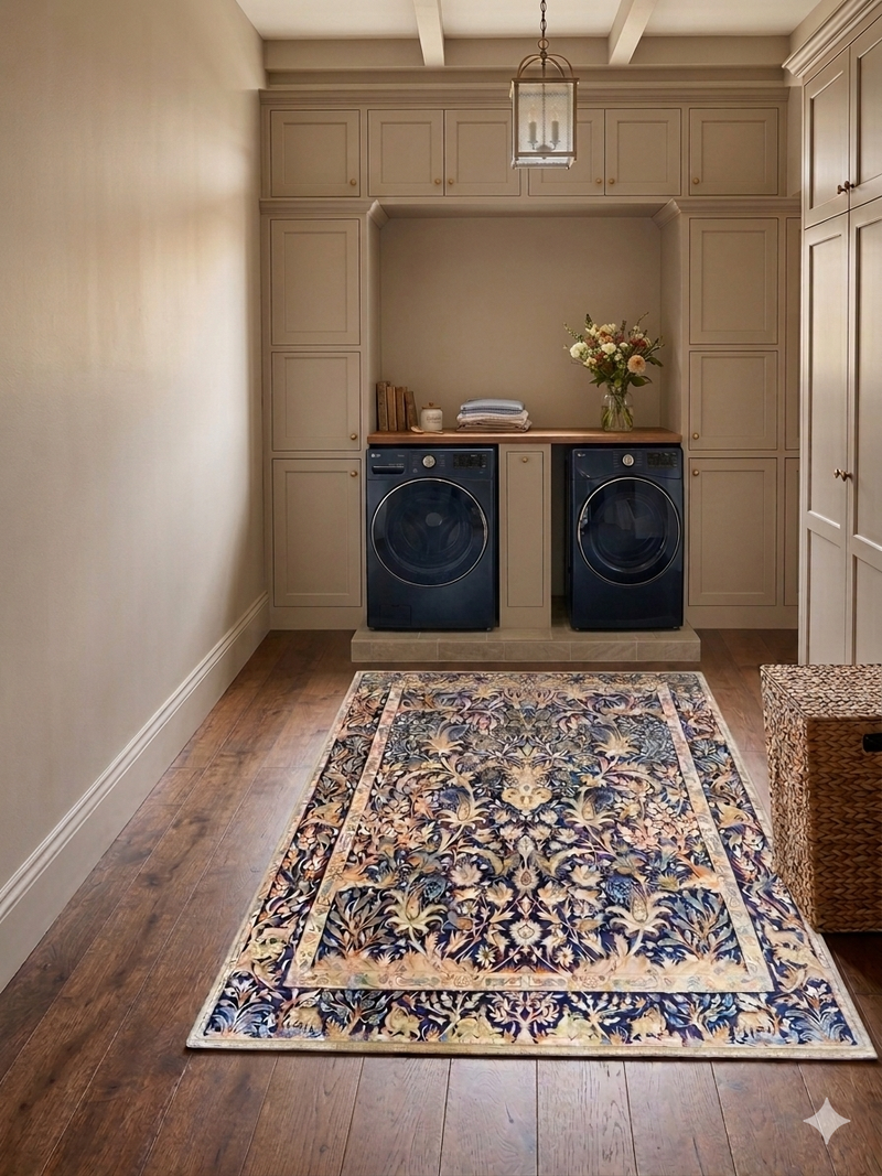 3' x 5' Rectangular Navy Beige Floral Traditional Area Rug