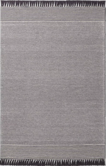 5' x 7' Railroad Gray Textured Border Stripe Area Rug