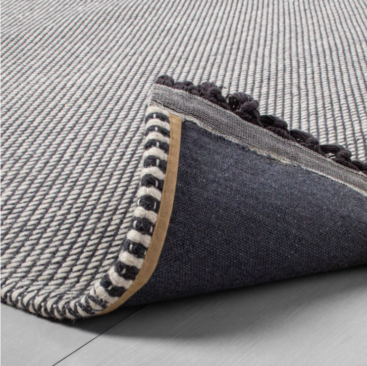 5' x 7' Railroad Gray Textured Border Stripe Area Rug