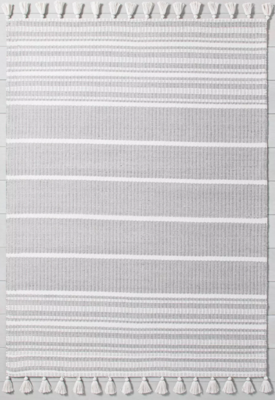 Size 5' x 7' Hand Made Color Jet Gray Pick Stitch Textured Stripe with Tassel Rug Jet Gray