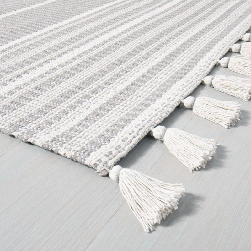Size 5' x 7' Hand Made Color Jet Gray Pick Stitch Textured Stripe with Tassel Rug Jet Gray