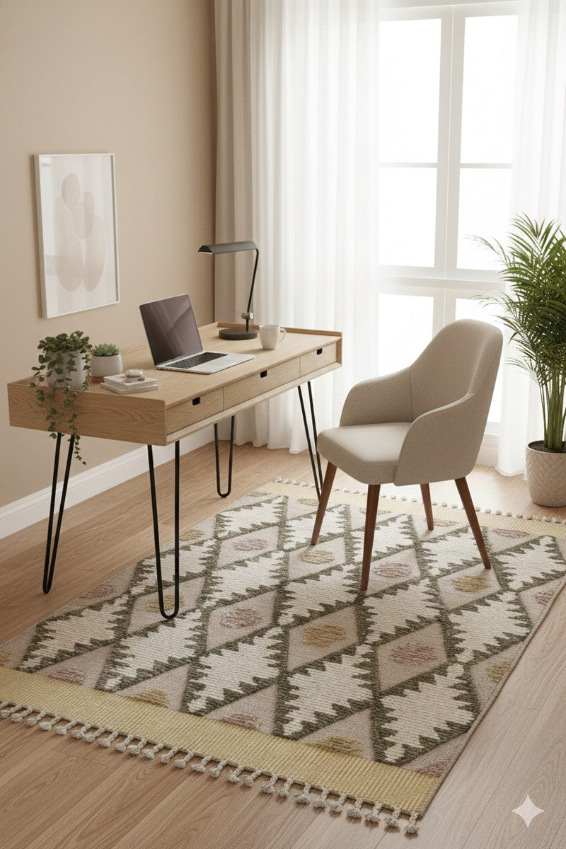 5'X7' Color Cream Diamond Hand Made Tufted Rug