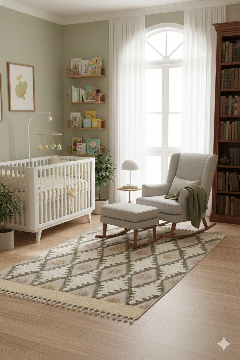 5'X7' Color Cream Diamond Hand Made Tufted Rug