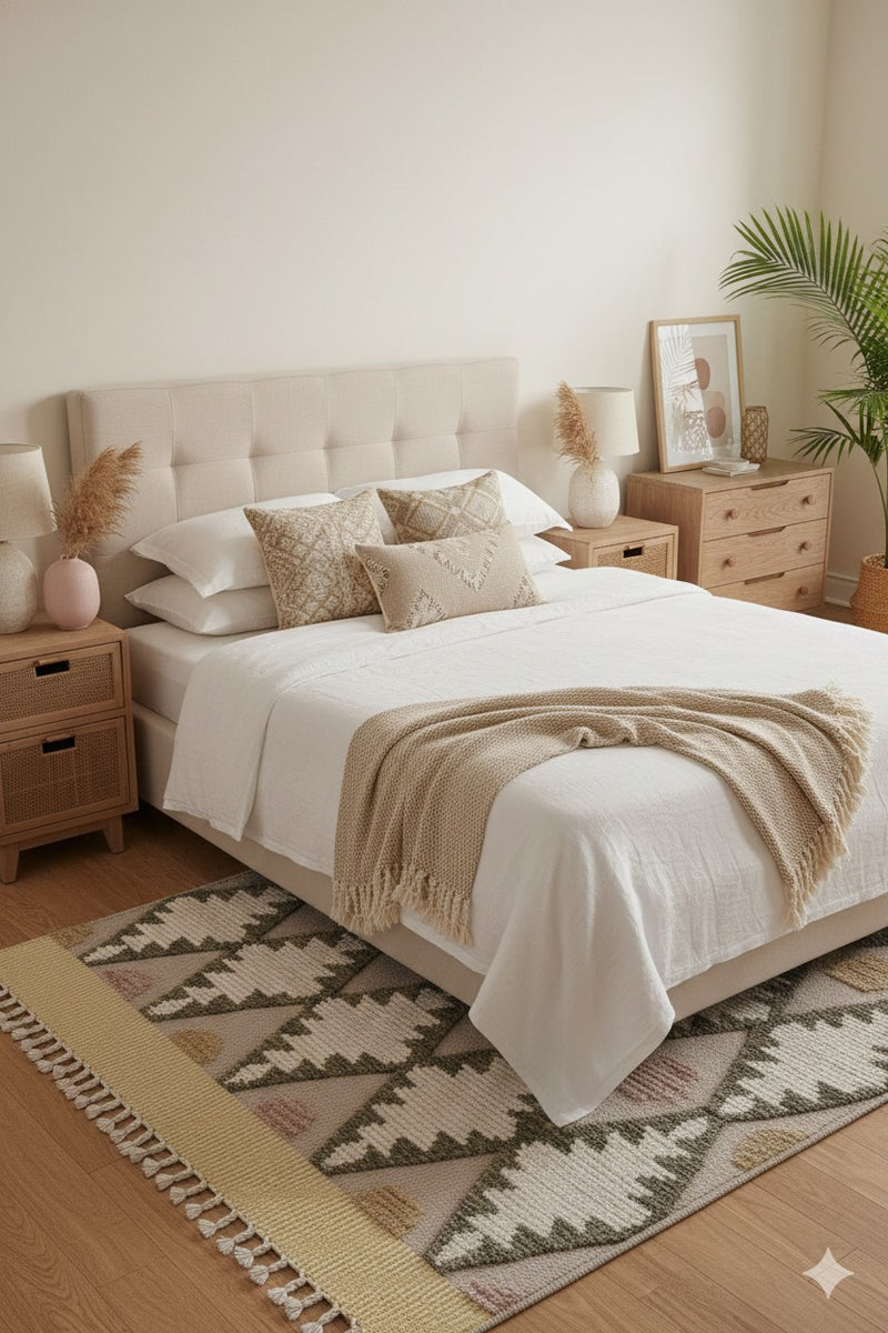 5'X7' Color Cream Diamond Hand Made Tufted Rug