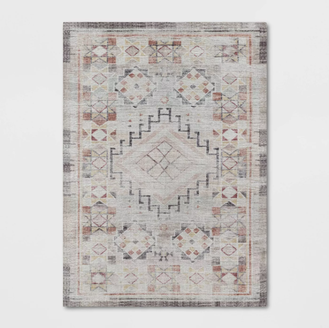 5'x7' Blush Bromelia Distressed Geo Persian Rug