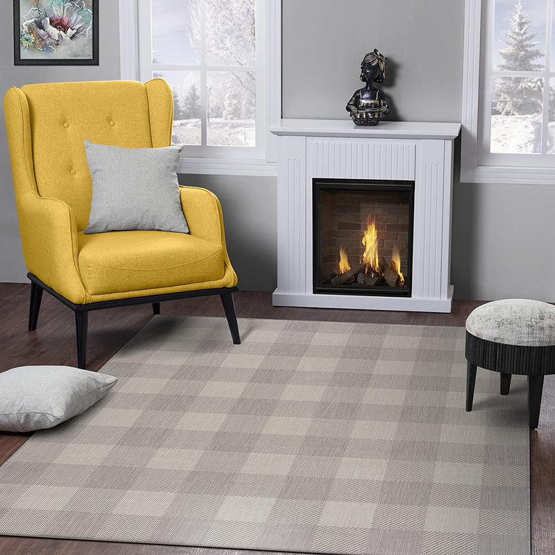 5'X7' Grey/White Washable Outside Buffalo Plaid Outdoor Rug