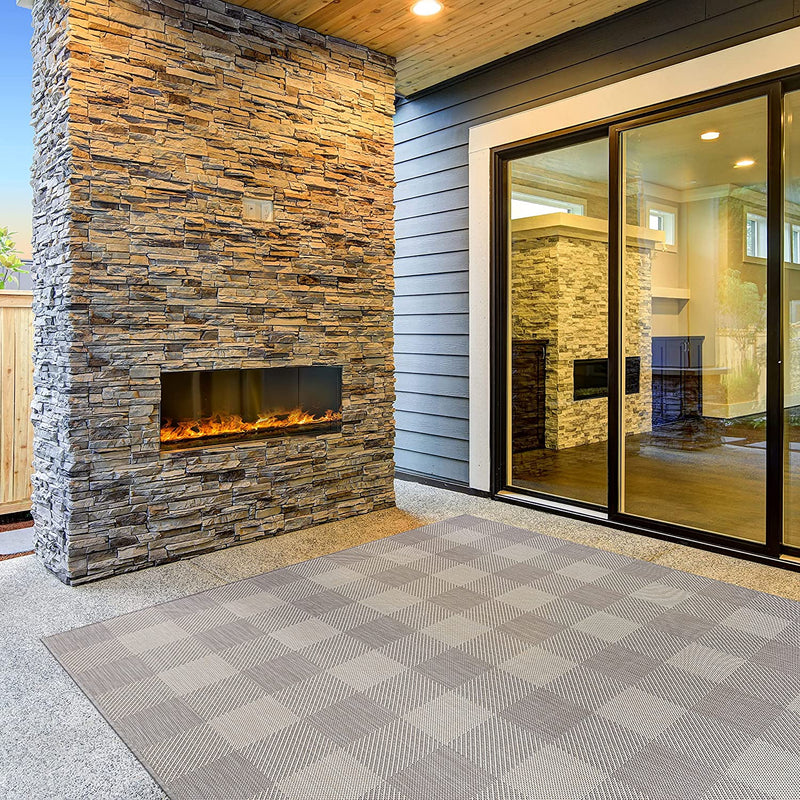 5'X7' Grey/White Washable Outside Buffalo Plaid Outdoor Rug