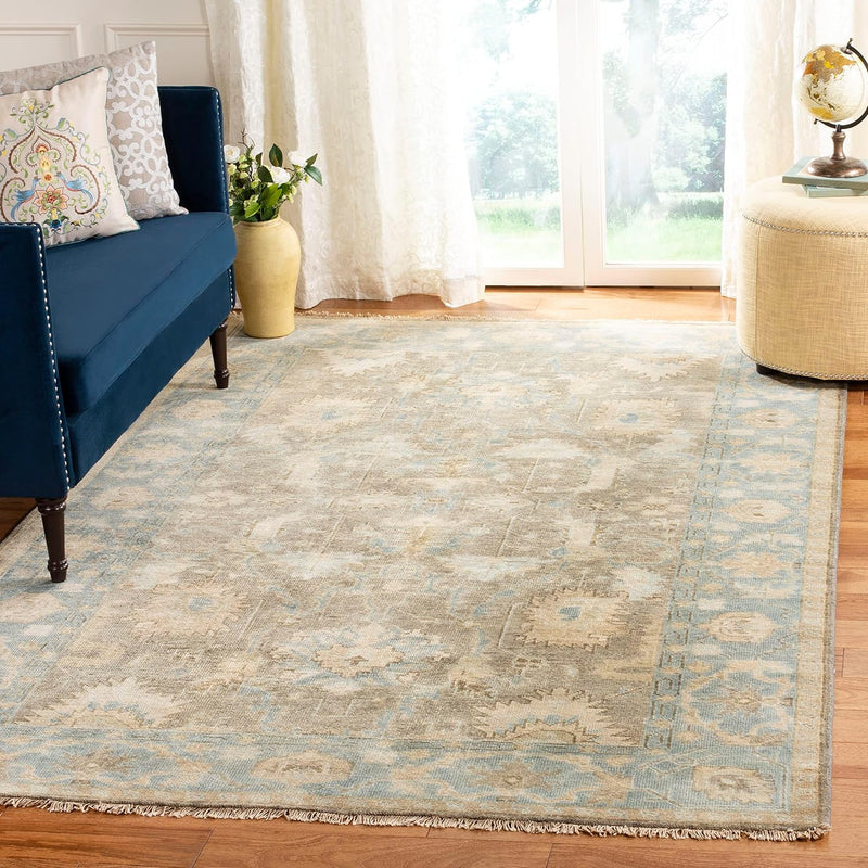 SAFAVIEH Oushak Collection Area Rug - 6' x 9', Brown & Blue, Hand-Knotted Traditional Oriental Wool, Ideal for High Traffic Areas in Living Room, Bedroom (OSH562A)
