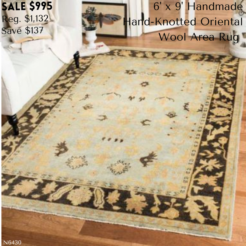 6' x 9' Handmade Wool Oriental Light Blue / Brown Safavieh Area Rug