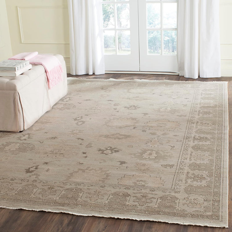 Safavieh Oushak Collection Area Rug - 6' x 9', Silver & Grey, Hand-Knotted Traditional Oriental Wool, Ideal for High Traffic Areas in Living Room, Bedroom