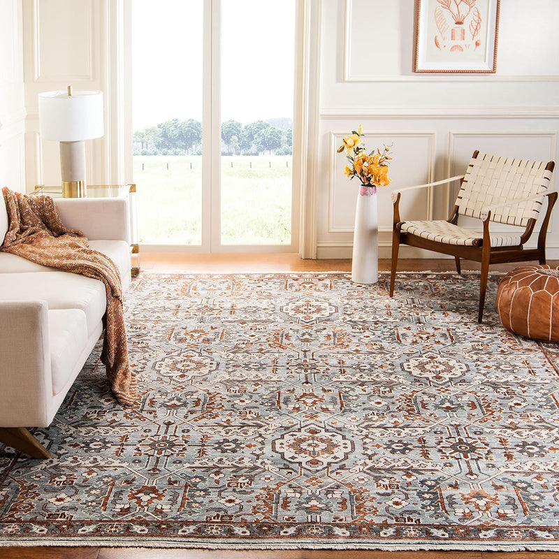 SAFAVIEH Haj Jalili Collection Area Rug - 6' x 9', Grey & Rust, Hand-Knotted Traditional Oriental Wool & Viscose, Ideal for High Traffic Areas in Living Room, Bedroom (HJ1276F)