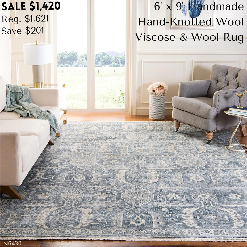 SAFAVIEH Haj Jalili Collection Area Rug - 6' x 9', Light Blue, Hand-Knotted Traditional Oriental Wool & Viscose, Ideal for High Traffic Areas in Living Room, Bedroom