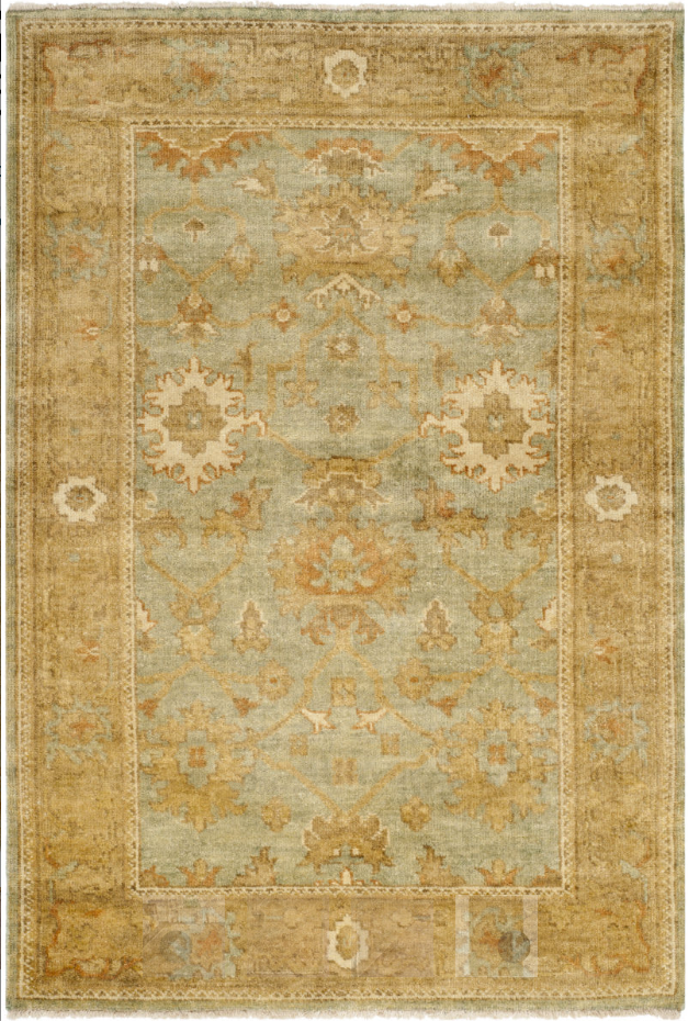 SAFAVIEH Oushak Collection Area Rug - 6' x 9', Dark Green & Brown, Hand-Knotted Traditional Oriental Wool
