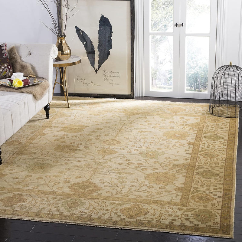 SAFAVIEH Oushak Collection Area Rug - 6' x 9', Ivory & Ivory, Hand-Knotted Traditional Oriental Wool, Ideal for High Traffic Areas in Living Room, Bedroom