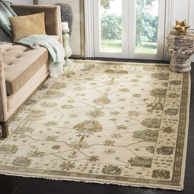 SAFAVIEH Oushak Collection Area Rug - 6' x 9', Ivory & Blue, Hand-Knotted Traditional Oriental Wool, Ideal for High Traffic Areas in Living Room, Bedroom