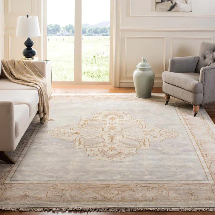 SAFAVIEH Oushak Collection Area Rug - 6' x 9', Light Blue & Brown, Hand-Knotted Traditional Oriental Wool, Ideal for High Traffic Areas in Living Room, Bedroom