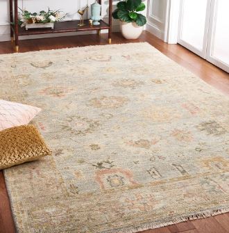 SAFAVIEH Hand-Knotted Samarkand Olivette Traditional Wool Rug - 6' x 9' - Light Blue/Sage
