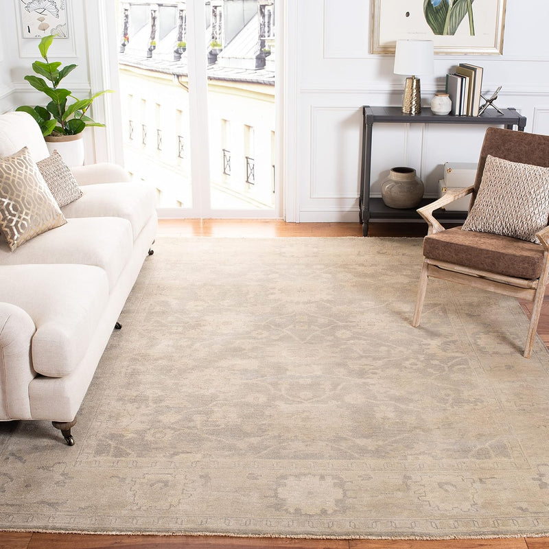 SAFAVIEH Oushak Collection Area Rug - 6' x 9', Light Grey & Beige, Hand-Knotted Traditional Oriental Wool, Ideal for High Traffic Areas in Living Room, Bedroom