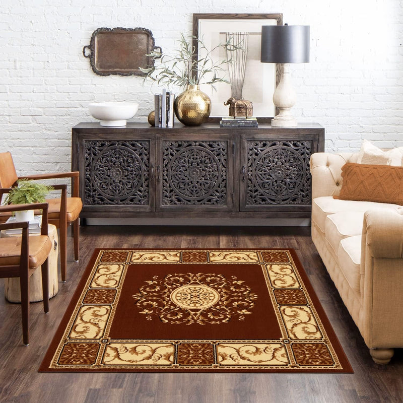 5' x 5' Square, Toffee Traditional Oriental Medallion Area Rug