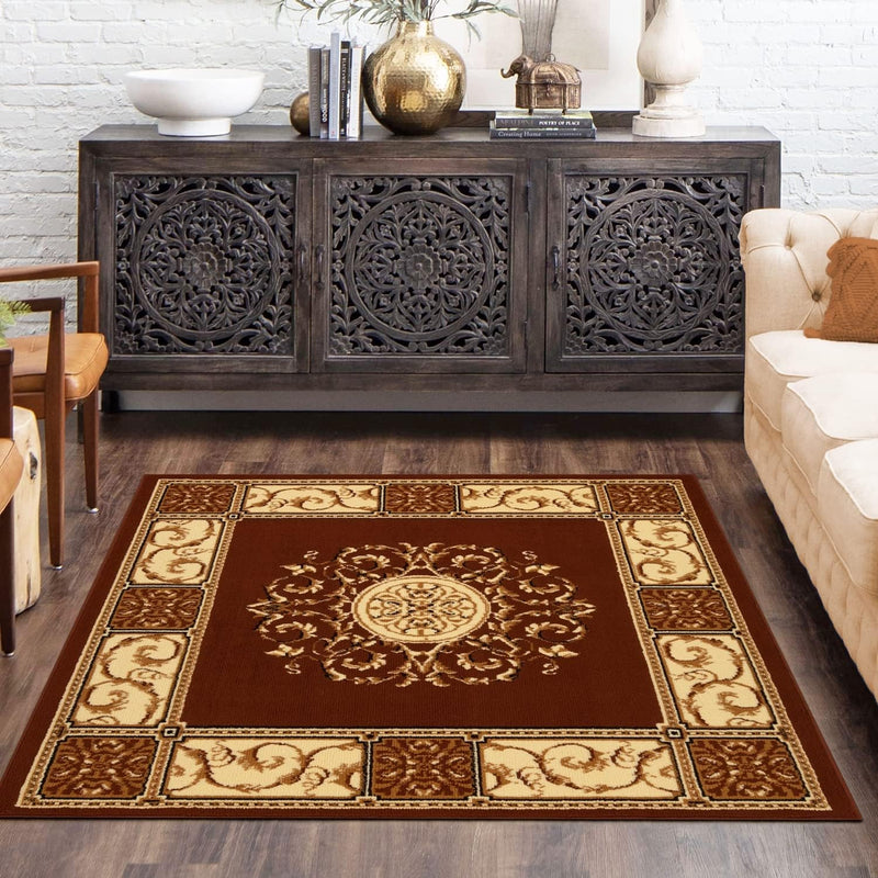 5' x 5' Square, Toffee Traditional Oriental Medallion Area Rug